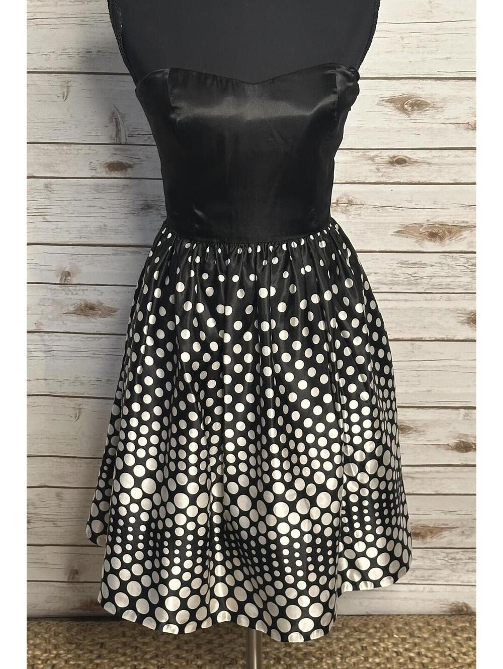 Aidan Mattox strapless cocktail dress Size 4 satin black white polka-dot retro
